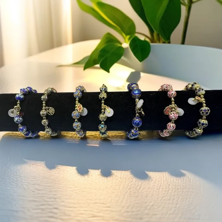 合成金属琉璃手链 掐丝镂空手串