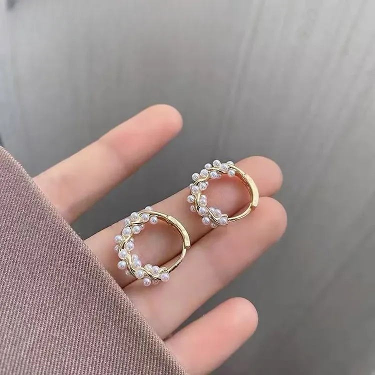纯铜耳饰  网红奢气质圆圈珍珠不掉色耳饰