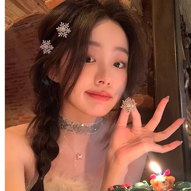 精致雪花珍珠发夹女侧边小夹子鸭嘴夹前额刘海夹发饰头饰高级感