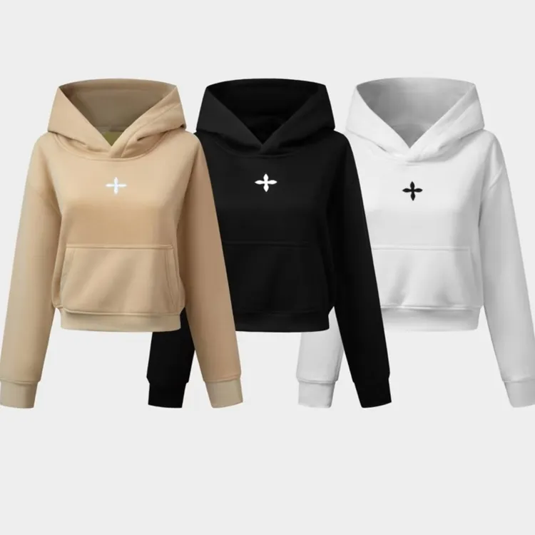 美式复古十字架刺绣短款连帽卫衣女款休闲帽衫