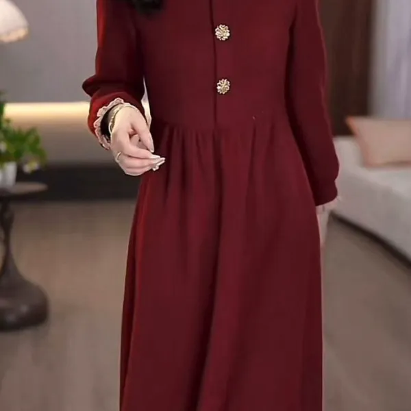 高档加厚绒感软精纺连衣裙2026新款时尚气质显瘦遮肉礼服裙子