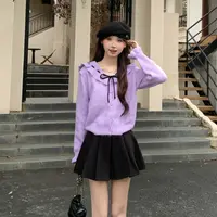 慕兔法式小个子甜美喇叭袖针织开衫女2025秋季新款时尚百搭上衣