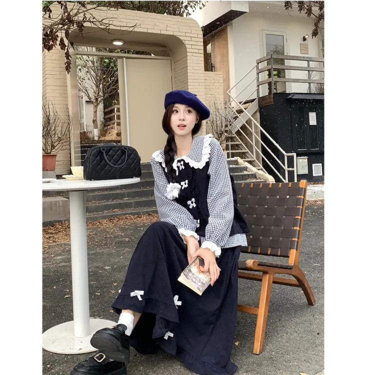 2025秋季休闲甜美清新学院时尚套装显瘦时尚格子网红洋气炸街女装
