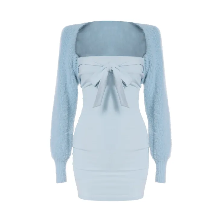 龙牙童推荐【曲线套装】气质长袖连衣裙套装性感修身秋冬包臀时尚