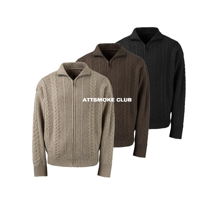 【线上商店】Cleanfit美式翻领麦穗绞花挺阔毛衣针织衫开衫外套秋季