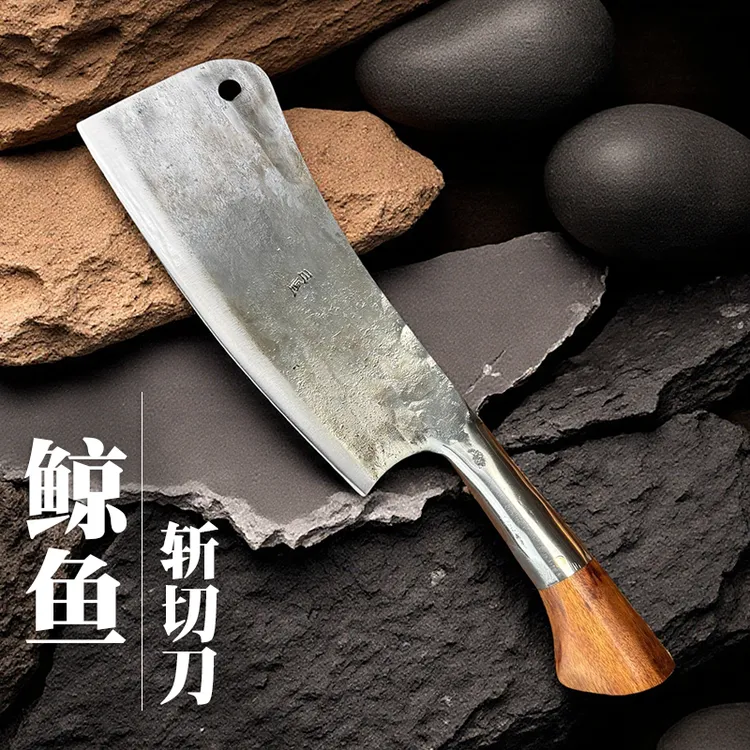三坚【轨道钢】手工锻打超锋利家用商用斩切两用厨师专用砍骨菜刀