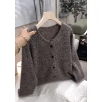 3431【花咖色剪刀领开衫】秋冬新款针织衫宽松女士慵懒毛衣