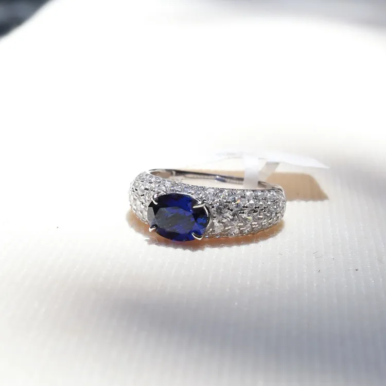 925银戒指 S925银培育蓝宝戒指(ZHF-R1437B)13#14# 15#17.5#18#