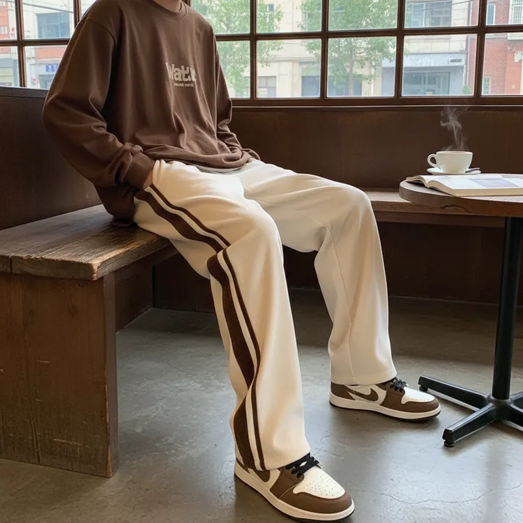 长裤徽章休闲裤秋冬男士扎染长裤裤子百搭冬季条纹