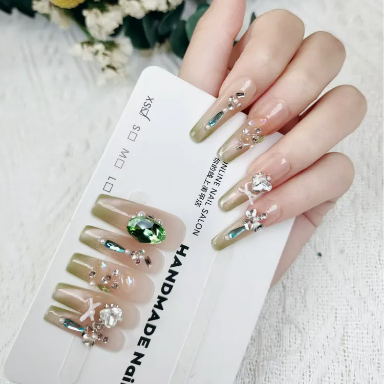 【米诺●柔金漫想】显白长款手工裸色穿戴甲穿戴美甲片2025年最新款