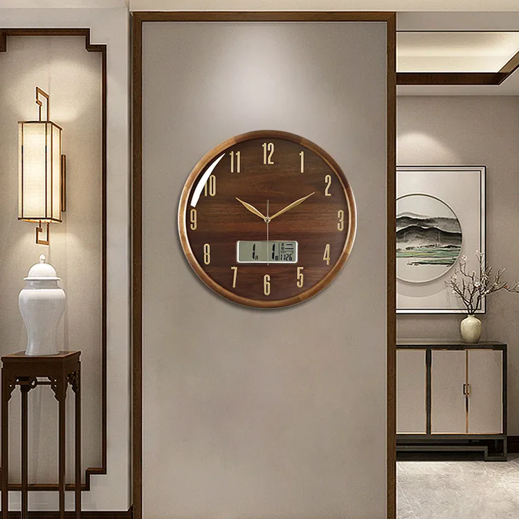 康巴丝实木轻奢创意挂钟时尚挂表时钟客厅家用高档大气装饰钟表