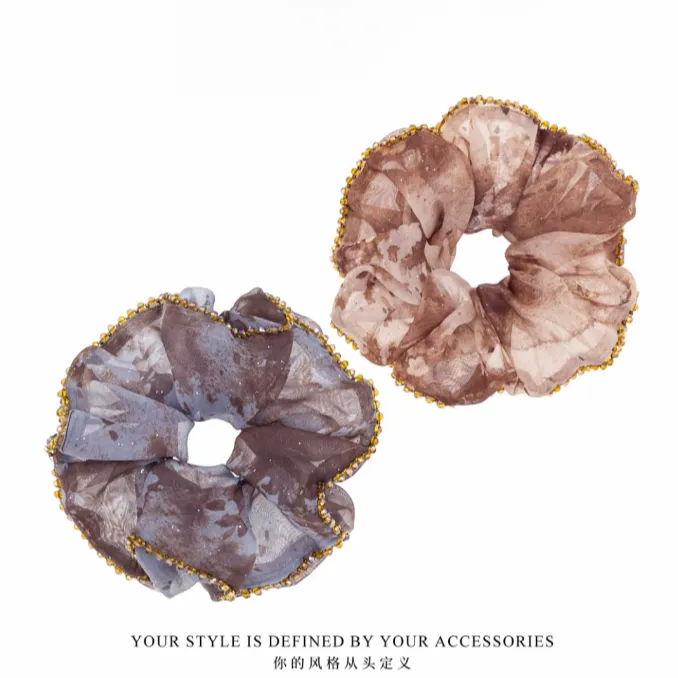 新品韩系渐变色珠珠发圈FB2634大肠发圈都市游牧风韩系渐变色碎花