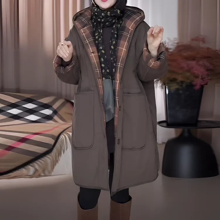高档轻奢连帽棉服外套女2025秋冬新款大码宽松显瘦气质百搭中长款