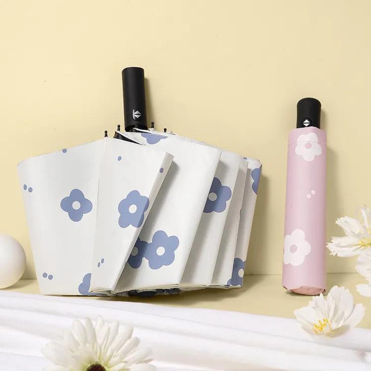 全自动花朵雨伞女ins风晴雨两用太阳伞遮阳三折叠黑胶紫外线