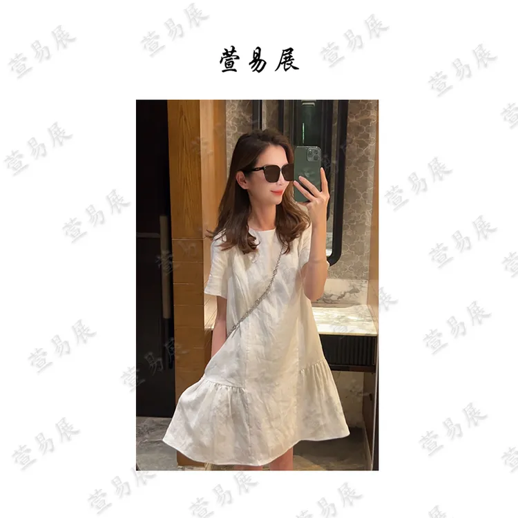 萱易展-“小蜜蜂”100亚麻肌理感立体剪裁轻奢连衣裙Y-QZ6062602