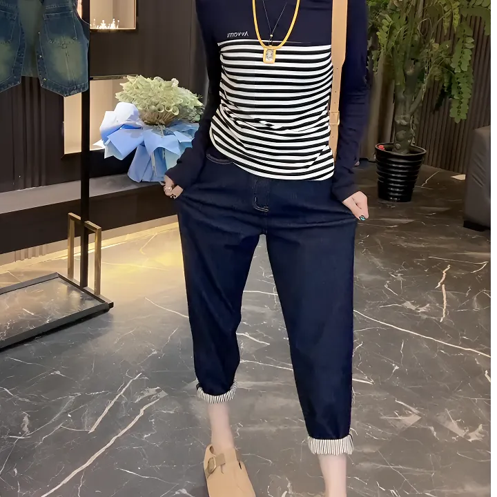 欧洲站弹力牛仔老爹裤2025秋季新款显瘦遮肉挽脚洋气百搭萝卜裤