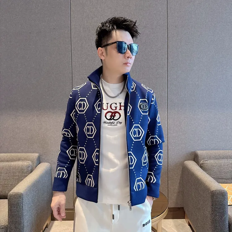 2025男士欧货正肩修身拉链夹克秋冬字母提花百搭立领修身高端外套