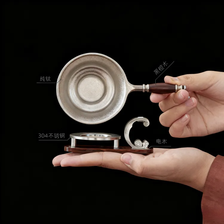 物姿纯钛茶滤茶漏一体式超细过滤网高端茶具配件滤茶器茶道用品