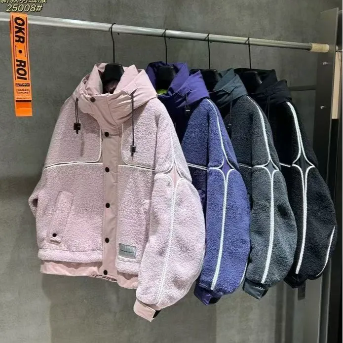 835-838潮牌男女颗粒绒羽绒外套2025冬季新款拼接男羽绒服25008