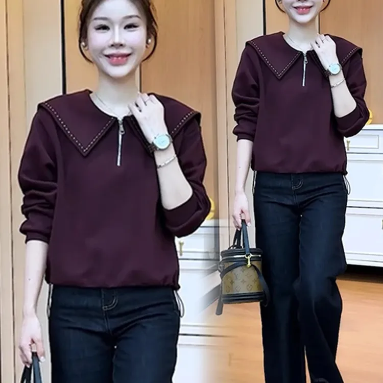 时尚洋气卫衣女2025秋季新款宽松遮肉网红娃娃领休闲百搭长袖上衣