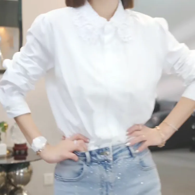 白色蕾丝拼接衬衫2025春季新款时尚气质设计感刺绣国风休闲衬衣