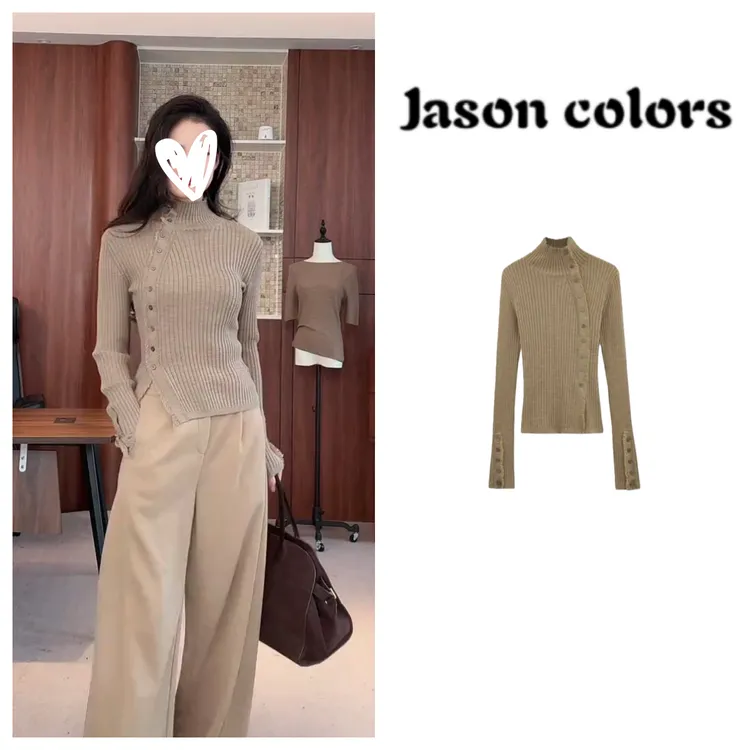 【曲线美学】2025冬季新款高领设计款百搭时尚毛针织衫上衣C6581