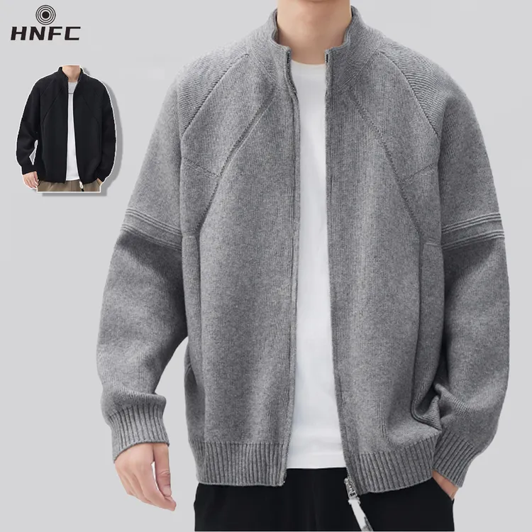 2025新款发热保暖针织开衫毛衣冬季双拉链立领宽松潮流男外套3050