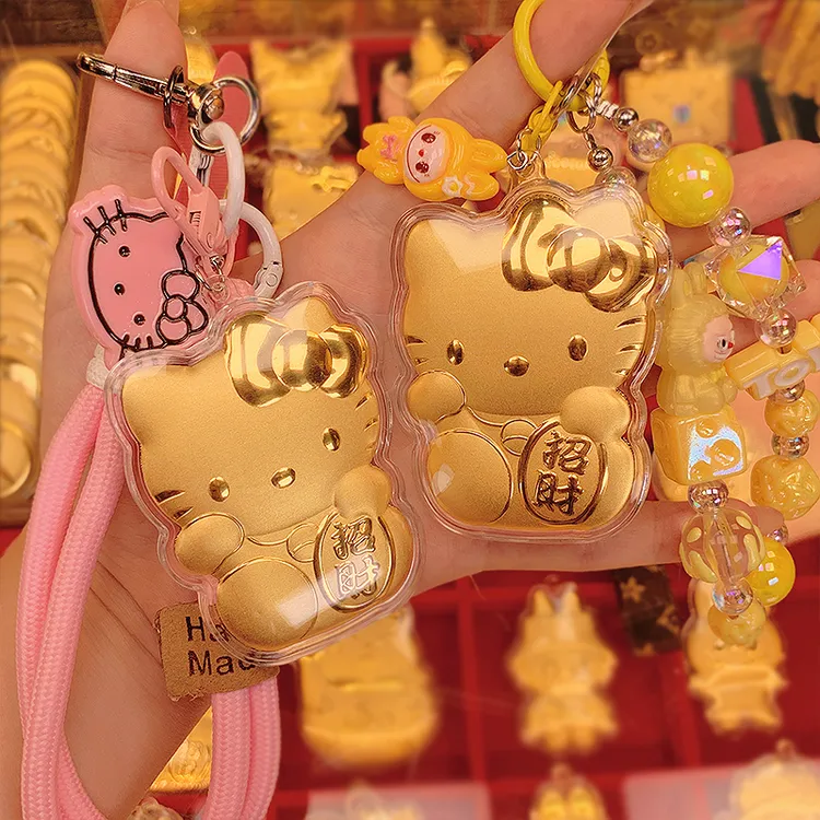 双面带字KT猫挂件钥匙扣 可爱卡通金片手机包挂件 情人节生日礼物