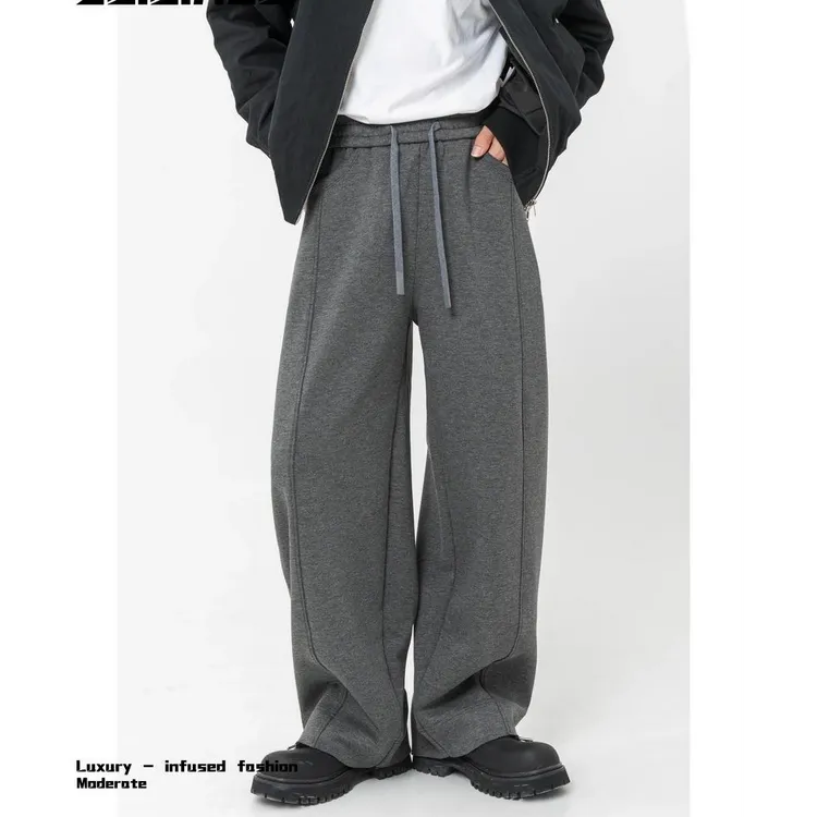 重磅加厚秋冬阔腿长裤中腰部男士宽松休闲长裤百搭纯色弯刀裤爆款