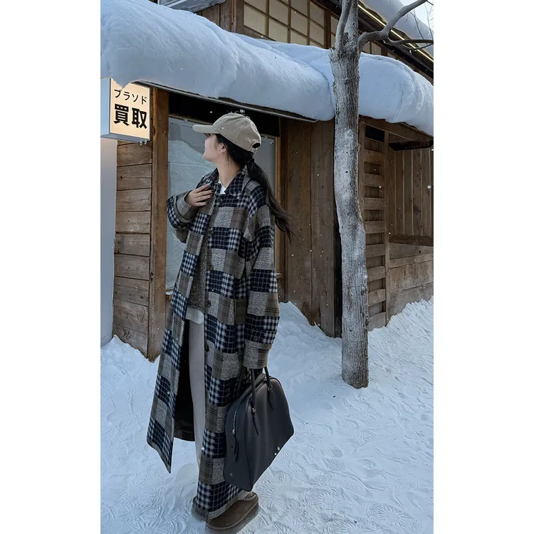 LA CALLA 100棉质松弛格纹廓形长款外套BL-AA7154