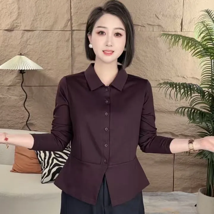 2025秋衬衫领减龄显瘦秋装简约遮肚子衬衫扣女气质百搭上衣衬衣