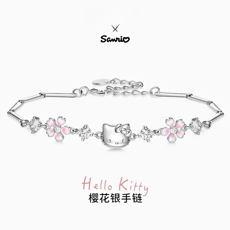 正港 925银手链 三丽鸥hellokitty凯蒂猫手链女kt猫生日礼物女生