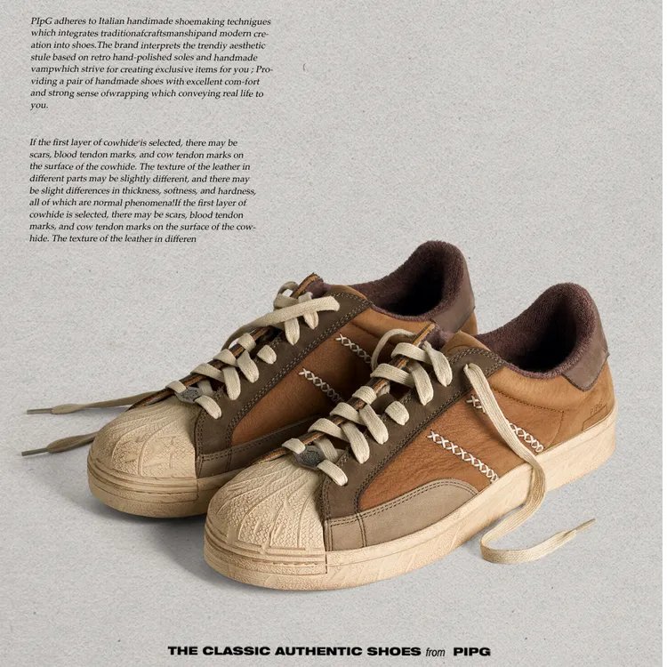 PIPG复古贝壳头休闲板鞋男百搭老钱风 水洗做旧运动鞋舒适透气