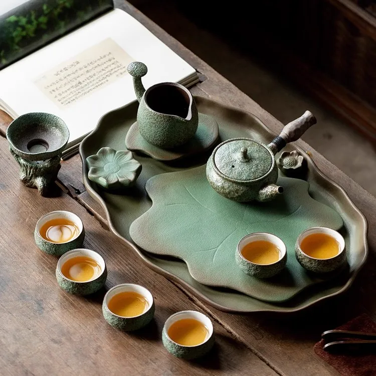 匠赋中式复古整套粗陶茶具家用功夫茶具茶壶泡茶办公盖碗喝茶茶盘