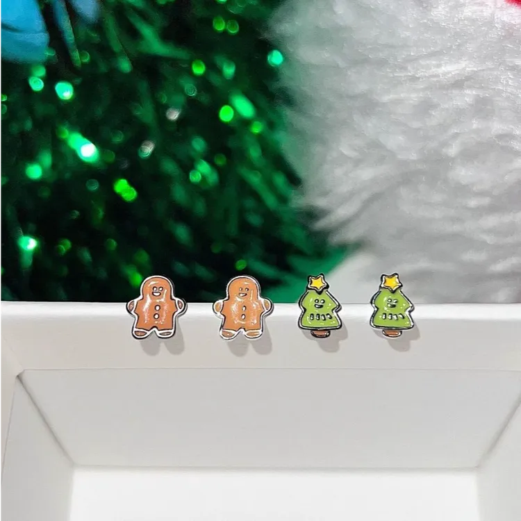合金耳饰 姜饼派对丨小巧耳骨钉圣诞节耳钉女可爱甜美耳饰圣诞