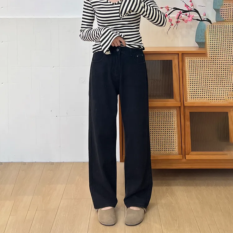 黑色窄版阔腿牛仔裤女2025早秋小个子胖mm腿粗遮肉显瘦直筒拖地裤