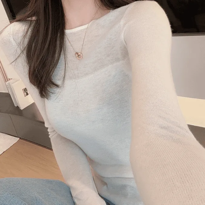 2025春夏欧若风洋气新款微透上衣气质减龄长袖针织衫W1-67