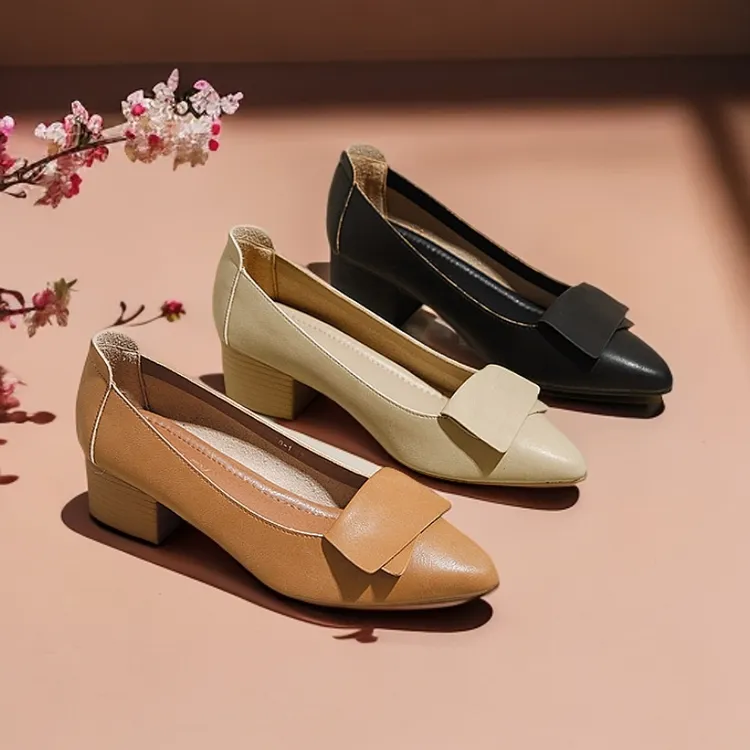 时尚百搭尖头浅口奶奶鞋气质软底跟鞋底跟粗跟春秋308舒适平底