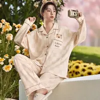 5A抗菌2025年新款可外穿纯棉睡衣女春秋季长袖少女士甜美棋盘格子
