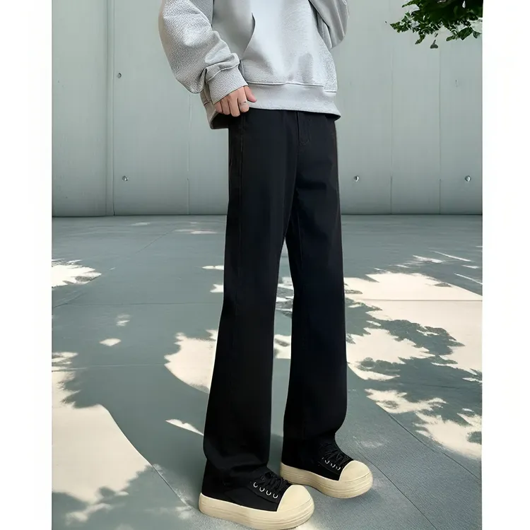 2025新款高级感纯色微喇弹力牛仔裤男春秋季美式高街宽松阔腿裤子
