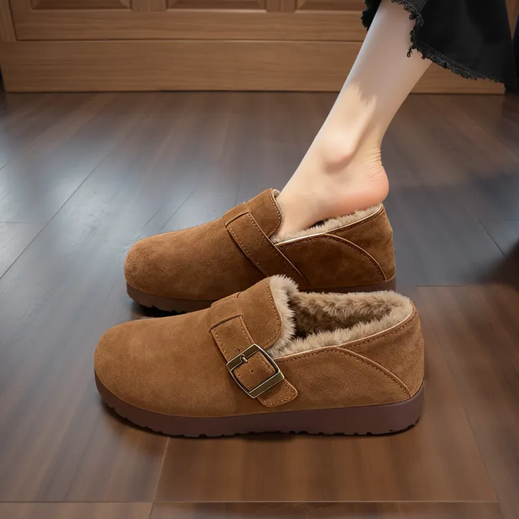 厚底全包勃肯女加绒2025新款冬季一脚蹬毛毛鞋羊羔绒博肯棉鞋