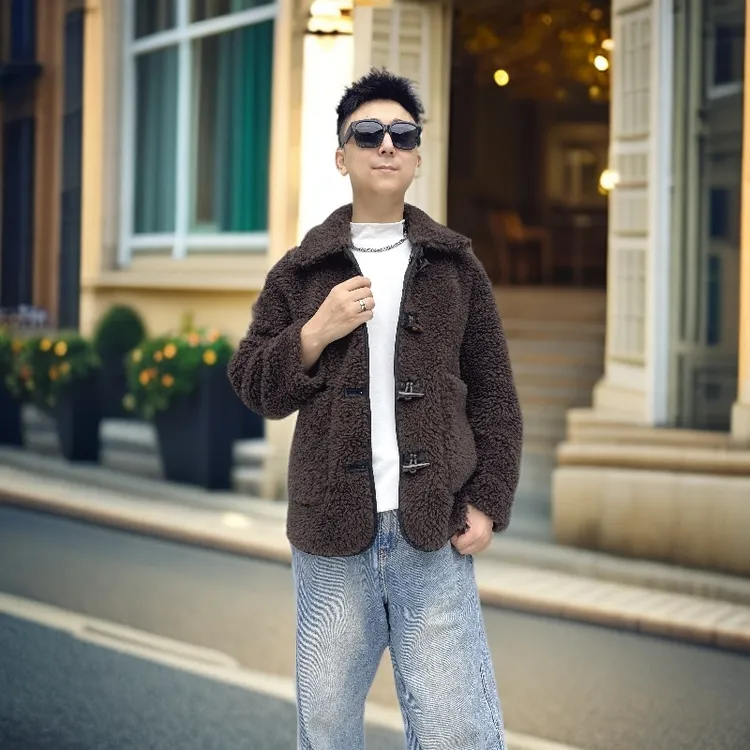 海宁男士时尚潮流100%羊毛外套双面穿冬季保暖男装轻奢加厚休闲装