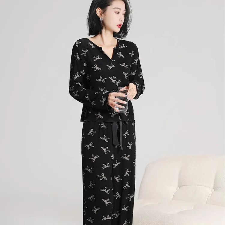 2025年新款代尔棉睡衣女春秋季休闲长袖长裤可外穿家居服两件套装