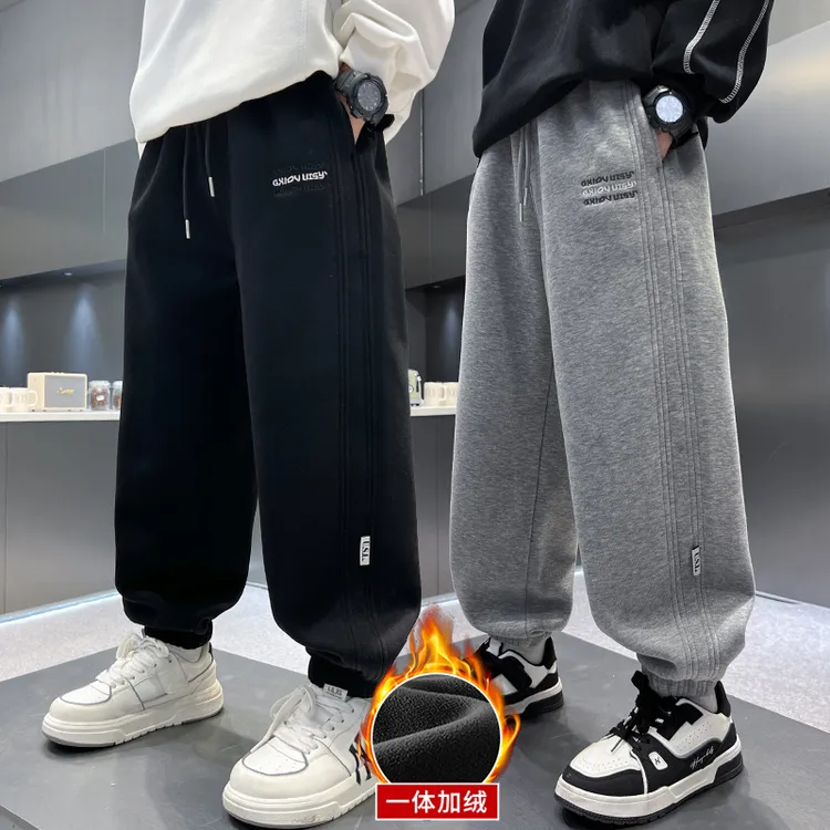 男童裤子秋冬休闲卫裤中大童冬装宽松运动裤儿童韩版羊羔绒长裤