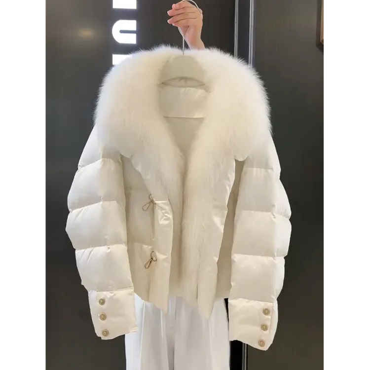 气质氛围感白色短款大毛领棉服女装2025冬季新款高级加厚短款外套