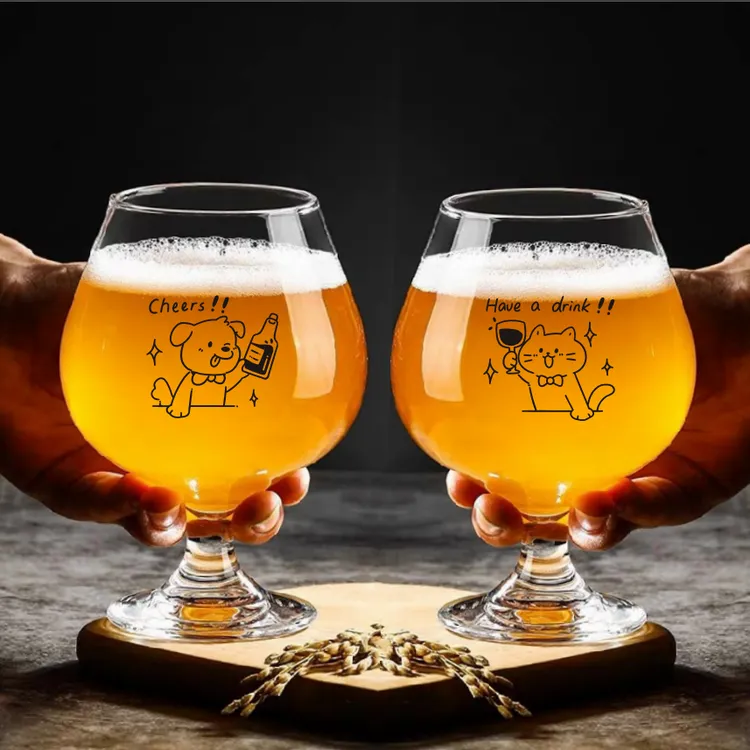 印花韩式可爱猫狗玻璃杯ins风高脚杯甜品杯果汁杯水杯送礼高颜值
