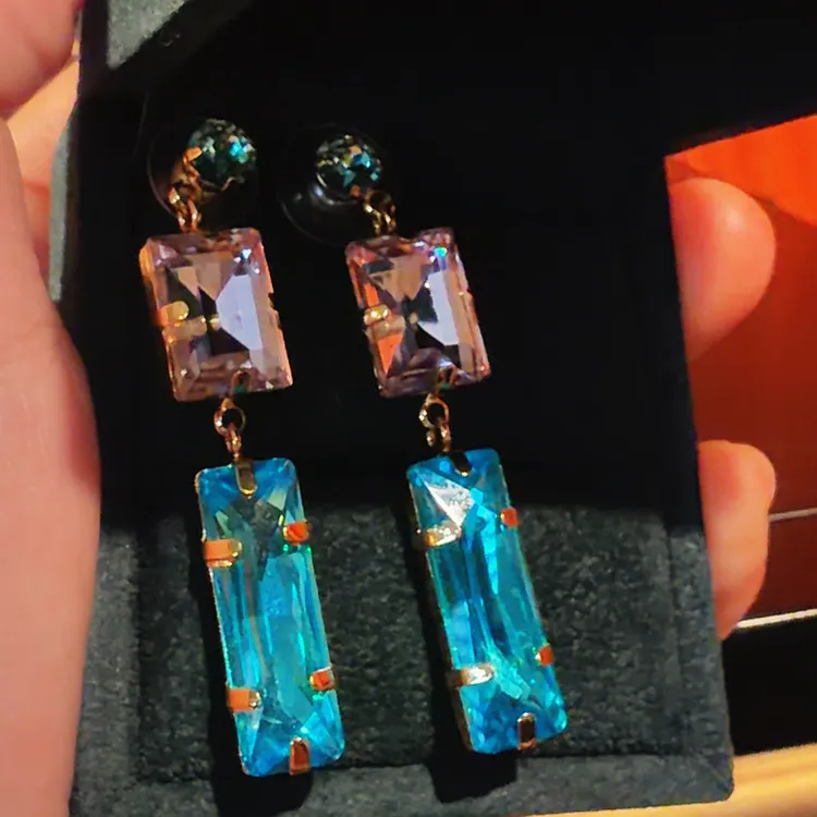 合金琉璃耳饰 合金琉璃耳饰 饰品【洛斯艺术馆】法式彩色耳钉蓝色