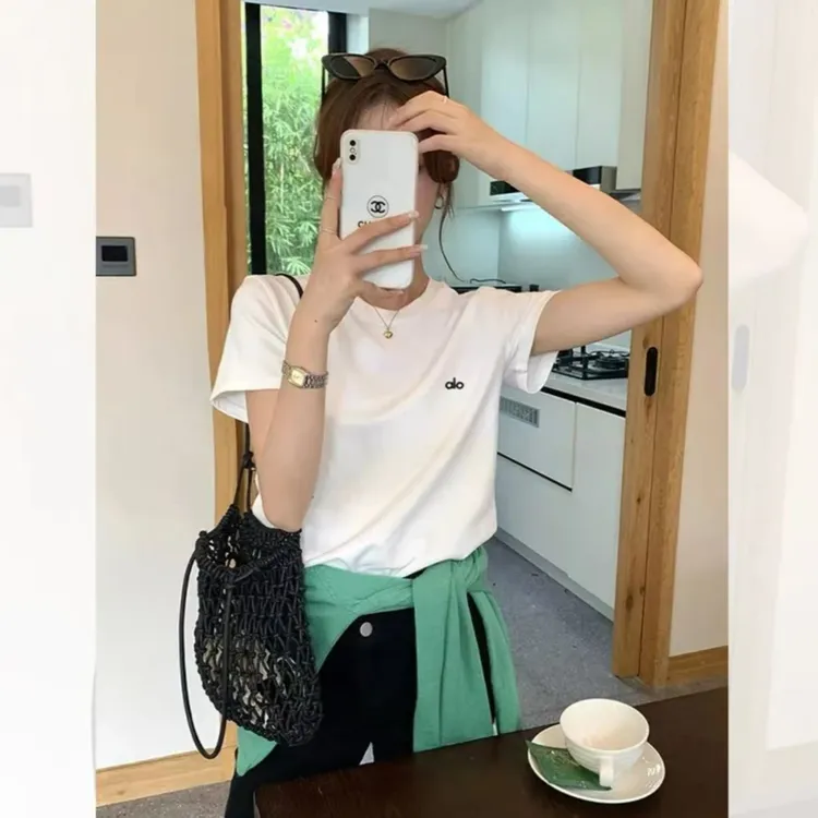 「高品刺绣」新疆棉高品弹力T恤女 夏季韩版休闲百搭短袖618