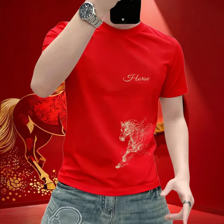 2026马年新款个性短袖t恤男士半袖国潮新款时尚百搭个性男上衣潮