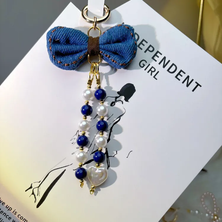 可爱牛仔手机链手机挂件手工短款创意爱心